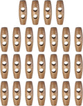 HARFINGTON 25pcs Wooden Toggle Buttons 30mm / 1.2" Double Hole Wood Olive Horn Sewing Buttons for Coat Sweaters Clothing DIY Craft, Light Brown