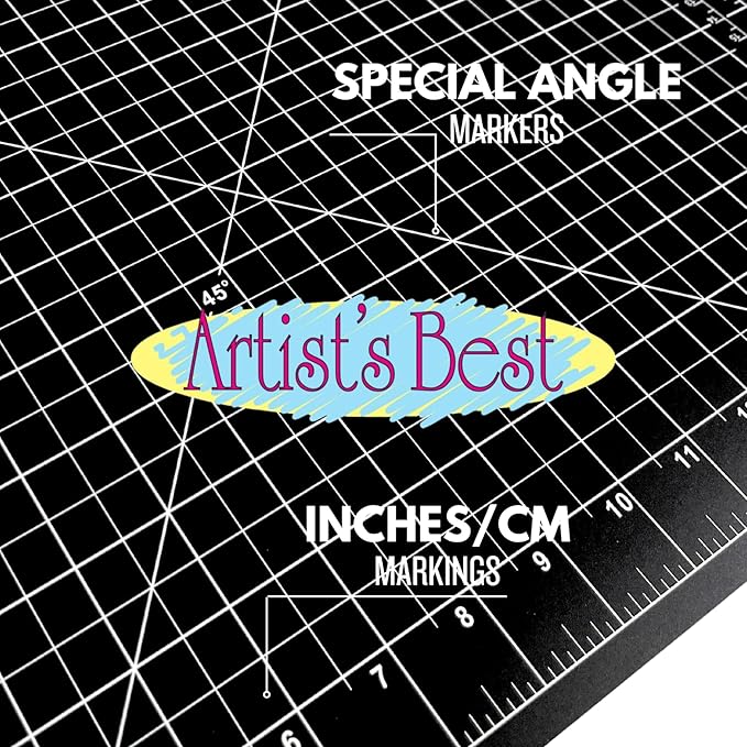 ARTIST'S BEST 12" X 18" Black Self Healing Cutting Mat | Durable PVC Construction | Gridded With SAE & Metric Units | Great Arts & Crafts, Fabric Cutting, Quilting, Sewing, Protecting Surfaces