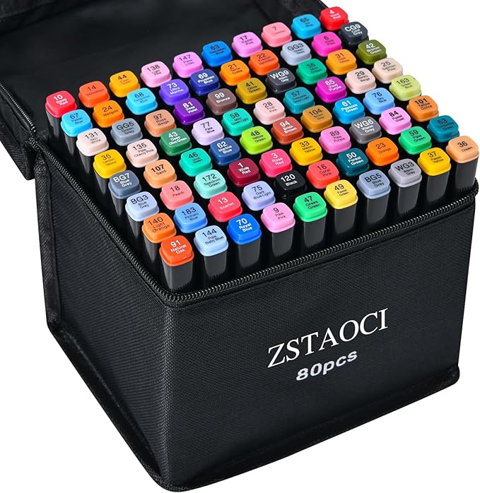 80 Colors Alcohol Markers, Art Markers for Kids Adults Artists Coloring Book Painting Sketching, Dual Tip Drawing Marker Set Perfect for Boys Girls Students Gift (80)