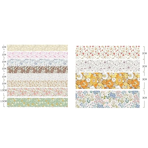 12 Rolls Flowers Washi Tape Set Floral Arts Adhesive Tapes Blooming Garden Decorative Masking Tape Sets for Craft, Kids, Scrapbook, DIY, Gift Wrapping (Evening Song)