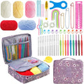 HATINXIA 58pcs Crochet Kit Beginners, Crochet Hook Set with Yarn, Portable Crocheting Kit for Starter, Ergonomic Crochet Needles Tools DIY Knitting Accessories for Experienced Crochet Lovers, Purple