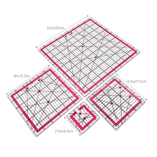 Quilting Rulers,Sewing Rulers,4 Piece Quilting Square Templates Red(2.5"X2.5",4.5"X4.5",6"X6",9.5"X9.5")