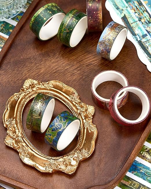 YUBX Landscape Washi Tape Set in Oil Painting Style 20 Rolls Scenery Drawing Masking Gold Foil Graphic Decorative Tapes for Arts, DIY Crafts, Journals, Planners, Scrapbook, Wrapping (Classic)
