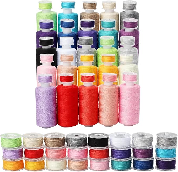 50Pcs Bobbins Sewing Threads Kit 25 Colors 500 Yards Sewing Polyester Thread Spools with 25Pcs Same Color Prewound Bobbins for Hand Sewing DIY Emergency Travel Sewing Machine Use