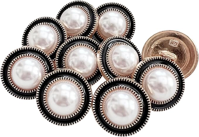 PEPPERLONELY 10PC Faux Pearl Metal Buttons for Clothing, Jeans, Crafts, Pants, Blazer, Sewing, Jacket, Jewlery Making (Gold/Black, 20mm)