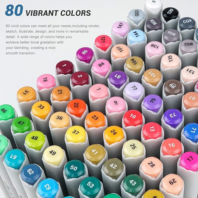 Arrtx Alcohol Markers OROS 80 Colors,Brush and Chisel Tip,Art Alcohol Markers Set for Artists Adult Coloring Sketch Illustration