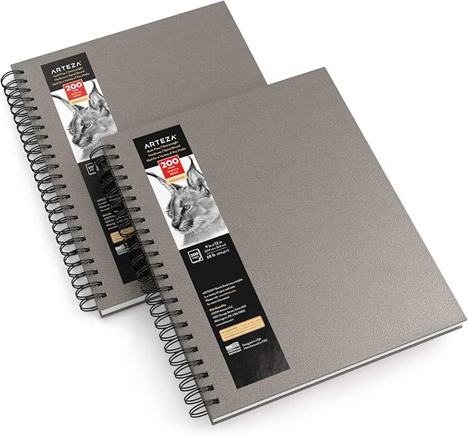 ARTEZA Spiral Sketch Book 9x12 Drawing Pad 2 Pack 100 Sheets Sketch Pads for Drawing for Adults & Teens