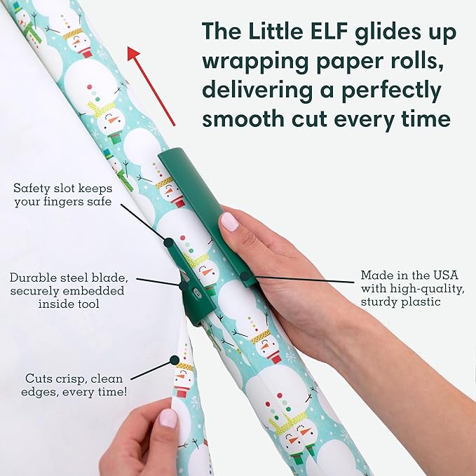 Little ELF Wrapping Paper Cutter (2-Pack) | As seen on Shark Tank | Made in USA | Green | Holiday Gift Wrap Paper Roll Holder and Cutter