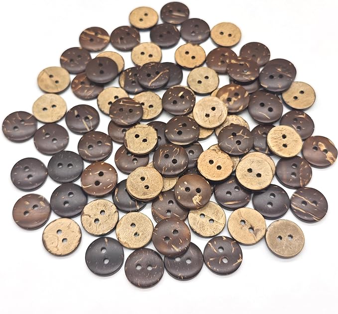 100-Pcs 1/2" Small Natural Coconut Shell Buttons | Bulk Brown Wooden Sewing Replacement Buttons for Sewing Crafts Clothes Decorations (12.5mm)