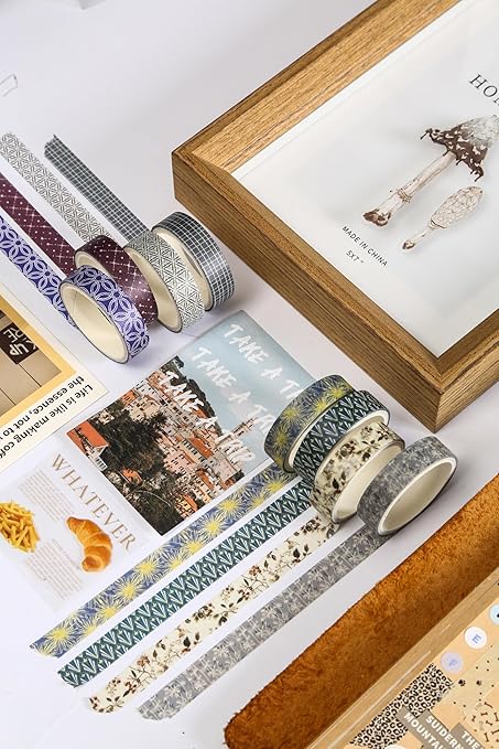 10 Rolls Skinny Washi Tape Set Texture Arts Adhesive Tapes Basic Patterns Decorative Masking Tape Sets for Craft, Kids, Scrapbook, DIY, Gift Wrapping (Style One)