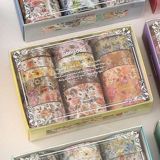 Floral Washi Tape Set - 15 Rolls Flowers Arts Adhesive Tapes Garden Blooms Decorative Masking Tape Sets for Craft, Kids, Scrapbook, DIY, Gift Wrloapping (3-Autumn Petals)