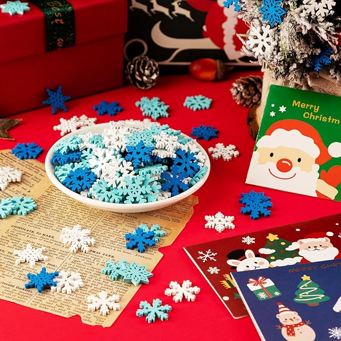 Christmas Snowflake Buttons for Crafts - 200 Pcs Assorted Wooden Snowflake Buttons Embellishments DIY Snowflake Shaped Christmas Tree Ornaments for Winter Party Craft Sewing Home Decor (Blue, White)