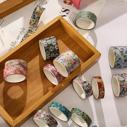 Floral Washi Tape Set - 15 Rolls Flowers Arts Adhesive Tapes Garden Blooms Decorative Masking Tape Sets for Craft, Kids, Scrapbook, DIY, Gift Wrloapping (5-Pastel Garden)
