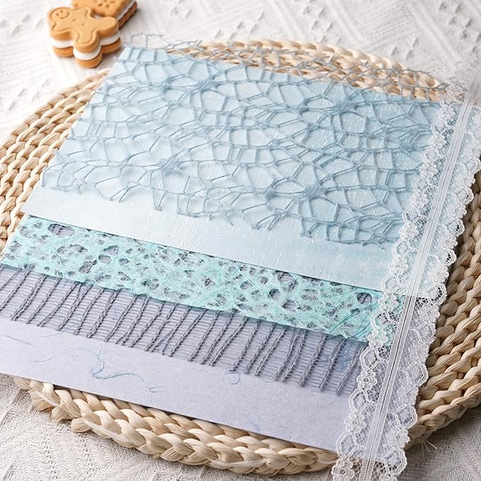 15Pcs Handmade Scrapbook Art Paper Craft Textured Paper Colorful A5 sheet Mesh Special Paper Mix for Scrapbooking Junk Journal Journaling Supplies DIY Materials,5.8x8.2 inches (Blue)