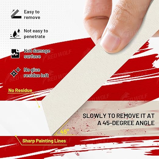 RED WOLF 0.94" x 60 Yards Masking Tape 6 Pack, General Purpose for Painting Arts Crafts Label Car Painting, Sharp Paint Line No Residue Painters Tape White Beige Crepe Paper Tape Heat Resistance