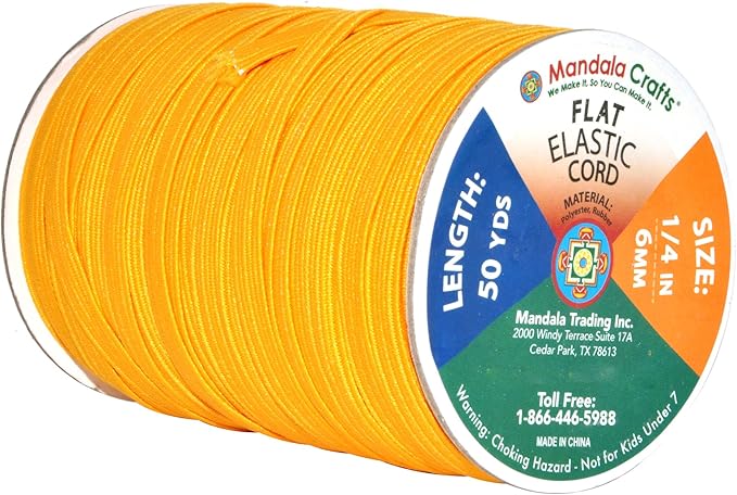Mandala Crafts 6mm 50 Yds Roll of Gold Elastic Bands for Sewing - 1/4 Flat Elastics Cord - 1 4 Inch Braided Stretch Straps for Crafting