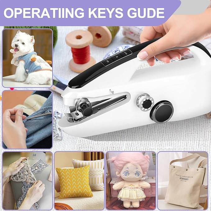 Mini Sewing Machine for Beginners， Portable Handheld Sewing Machine with Dual Speed & Power Modes - Quick Stitch for Home Travel DIY Repairs， Easy to use