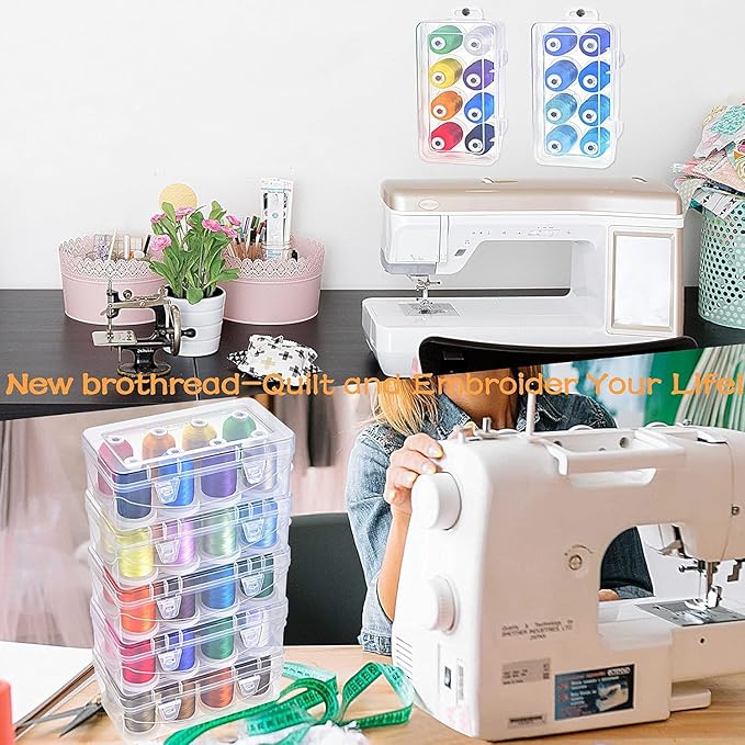 New brothread - 18 Options - Multi-Purpose 100% Mercerized Cotton Thread 50S/3 600M Each Spool for Quilting, Serger, Sewing and Embroidery - 8xClassic(Basic Color) with Clear Plastic Storage Box