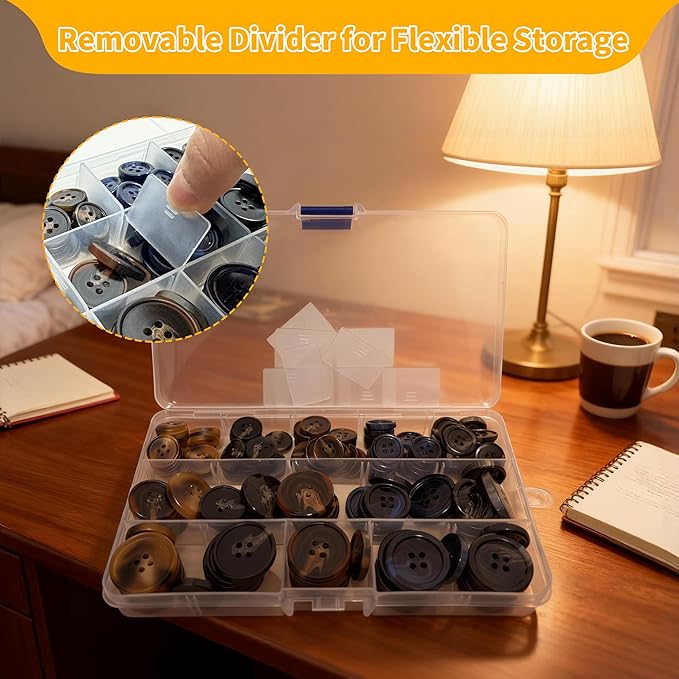 Assorted Buttons for Sewing Crafts,135Pcs 4-Hole Round Blazer Buttons, 5 Color (Brown Black Blue) 3 Size (15mm, 20mm, 25mm) Resin Button for Suit,Shirt,Coats,Clothes Sewing,DIY Craft