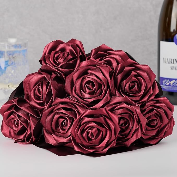 1-1/2 Inch Wide Dark Red Satin Ribbon, 50 Yards Solid Polyester Fabric Ribbon for Roses Making, Gift Wrapping, Valentine's Day, Wedding Decorations, Crafts, Bows, Flower Bouquets