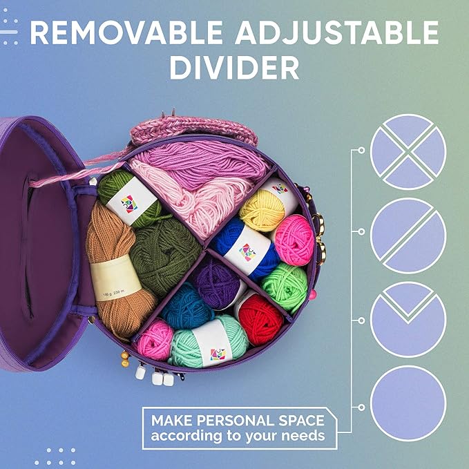 CRAFTISS Knitting Bag Yarn Storage - Christmas Gift - Durable Canvas Yarn Holder for Crochet Accessories - Organizer Crochet Bag with Knitting Accessories Case (Purple)