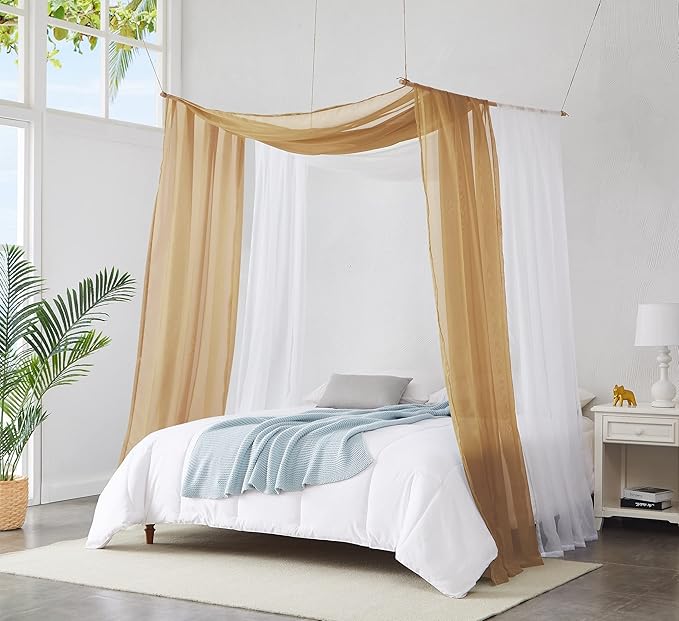 Warm Home Designs Wedding Arch Draping Fabric Bundle - 2 x 288 Inch (24 Feet) Scarves in Caramel Gold & White Fabric for Wedding Ceremony or Decoration. AD White & Gold 288”