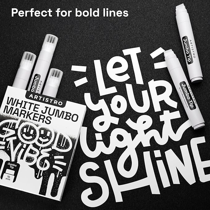 ARTISTRO 5 White Paint Pen for Glass Marking, Rock Painting, Ceramic, Wood, Tire, Fabric, Metal, Canvas - Set of 5 Acrylic Paint Markers Water-based - Jumbo Tip