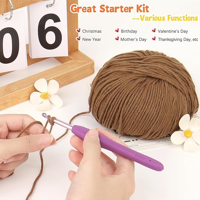 Katech Cotton Yarn for Crocheting-55% Cotton 45% Acrylic-4 Medium (Worsted)-Super Soft Milk Cotton Yarn-Great Crochet and Knitting Starter Kit for Colorful Craft（Brown）