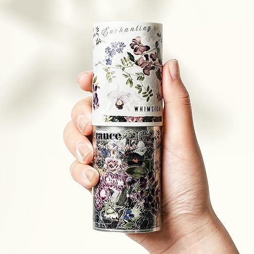 WT Pre-Cut Violet Veil Wide Washi Tape, Single Roll, Soft Lilac Florals & Misty Backgrounds with Script, Decorative Japanese Paper for Journaling, Scrapbooking, Planner, DIY Crafts, 65mm x 5m