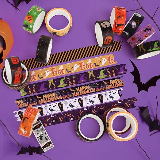 Halloween Washi Tape Set 20 Rolls Halloween Scary Decorative Tape for Kids Holiday DIY Art Crafts Notebook Scrapbooking & Stamping Supplies