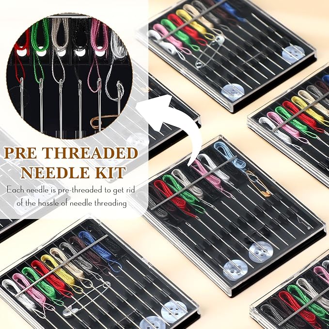 XunYee 36 Boxes Mini Sewing Kit Bulk Easy Pre Threaded Needle Kit Travel Sewing Threaded Needle Holder Small Home Travel Box with Pin Button, Assorted Colors