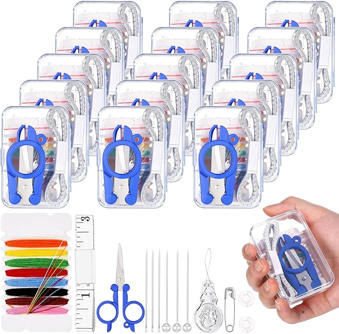 Knitgrip 15 Boxes Mini Travel Sewing Kit Quick Fix Mini Sewing Kits Travel Size Bulk Basic Portable Pre Threaded Needle Emergency Repair Tool for Beginner Traveler Home Hotel