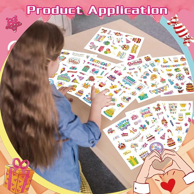 462 PCS Happy Birthday Stickers for Kids, Birthday Sticker Classroom Teacher Reward Stickers, Cake Balloon Sticker, Party Favor Art Craft