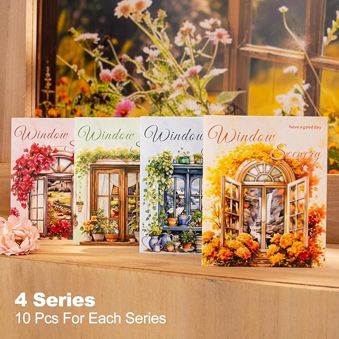 40Pcs Window PET Stickers, Seasonal Landscape Stickers for Scrapbooking, DIY Crafts, Journaling Supplies & Junk Journal Ephemera