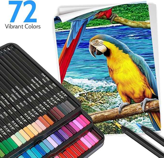 H & B 72-Color Colored Pencils Set – Professional Soft Core Vibrant Drawing & Sketching Pencils for Shading, Coloring for Adults, Artists & Beginners, Ideal Gift Set