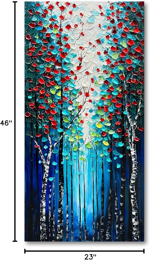 Forest Landscape Hand Painted Art Oil Painting Dark Blue Large Vertical Canvas Wall Art 46×23 Inch Oil Painting Home Wall Decoration Art