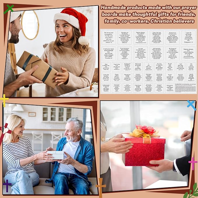 Pocket Prayer Quilt Panel Squares with Small Wooden Crosses Mini Scripture DIY Pocket Prayer Quilt for Friend Family Religious Spiritual Gift Christmas Stocking Stuffers Gifts(Stylish,Colorful)