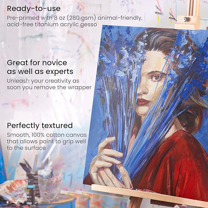 ARTEZA Stretched Canvas, 36 x 48 Inches, Pack of 2, Blank White Large Canvas for Painting for Acrylic, Oil and Gouache Paints