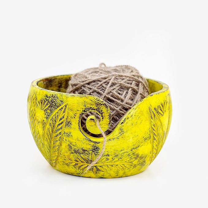 Nagina International Exquisite Premium Yarn Ball Storage Bowls | Hand Painted Lovely Decor Yet Functional Yarn Dispenser (Medium ( 7 x 3 x 7 Inches ), Ambush Green)