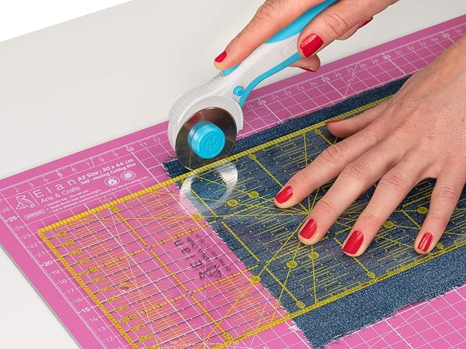 Elan 45mm Rotary Cutter for Fabric Blue, Ergonomic Rotary Fabric Cutter Wheel with Built-in Blade Safety Lock, Cutting Wheels for Sewing and Quilting