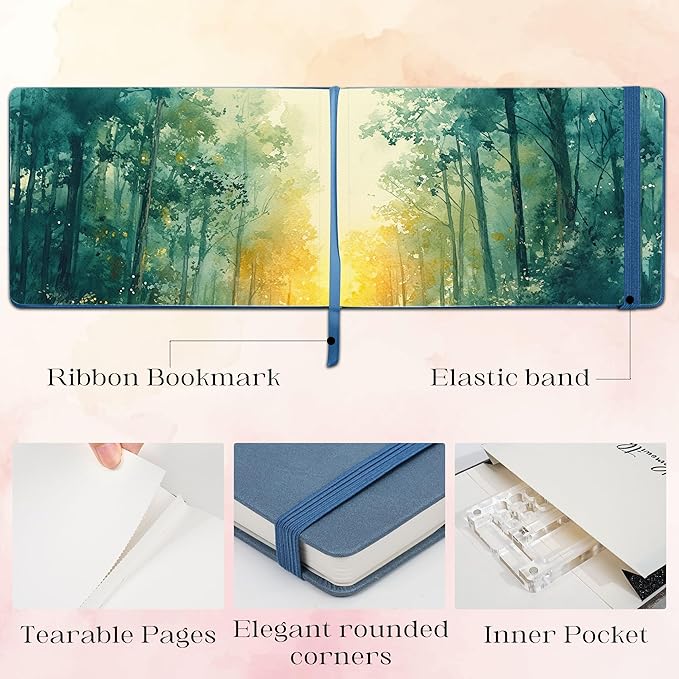 Remowith Leather Cover Watercolor Sketchbook, 9"x5.5" Journal, 300gsm Cold Press Cotton Paper (24 Sheets/48 Pages), Perfect Watercolor Journal for Markers, Pastels, Blue