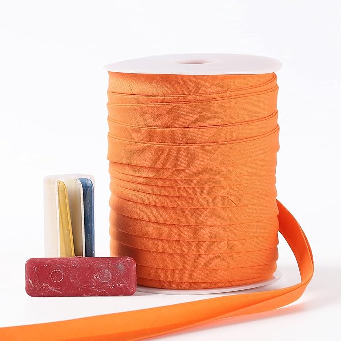 Bias Tape Double Fold 1/2 inch, Double Fold Bias Binding Tape 55 Yards (Orange) and 4 Pieces Sewing Fabric Chalks for Crafts, Sewing, Seaming, Hemming, Piping, Quilting.