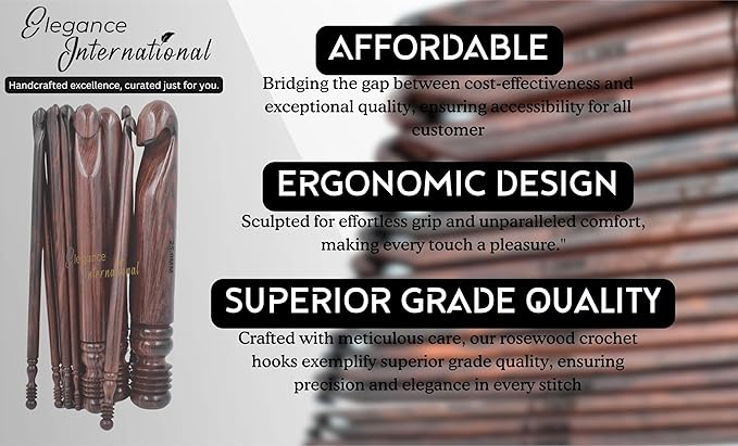 Rosewood Crochet Hooks Set - 15-25mm, Ergonomic Soft Grip - Ideal for Arthritic Hands & Yarn/Knitting - Christmas Gifts