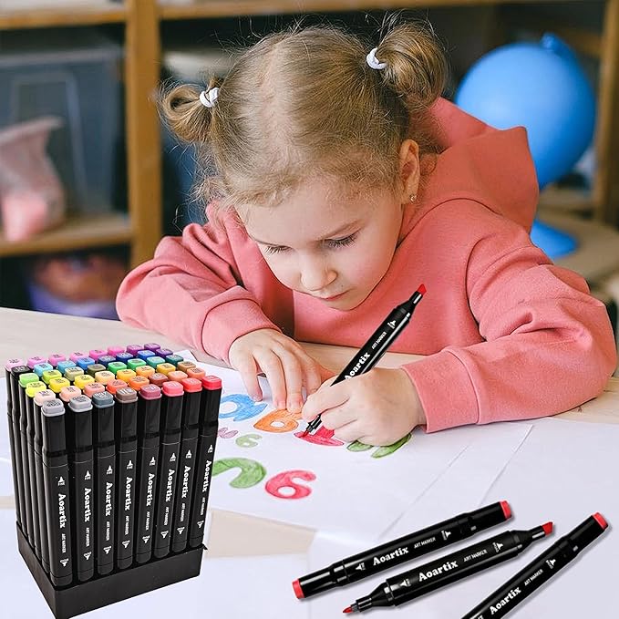Alcohol Markers, 48 Colors Art Drawing Permanent Marker Set for Kids Adult Coloring Painting Supplies, Dual Tips Fine & Chisel Coloring Marker for Artist Illustration Sketch Books