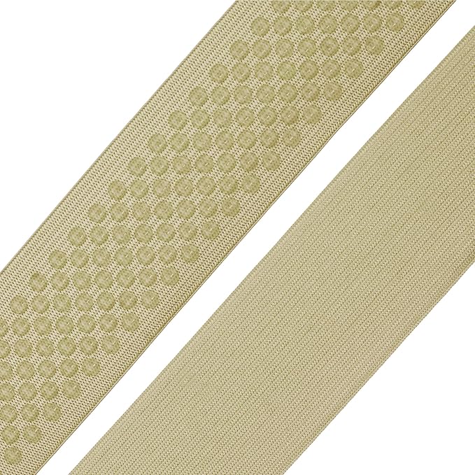 Mandala Crafts 2.5 Inch Elastic Silicone Gripper Tape for Clothing - 5 Yds Dotted Non Slip Elastic Band for Sewing - Beige Silicone Flat Fabric Stretchy Ribbon Straps