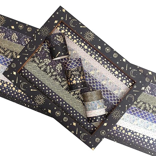 YUBX Creative Washi Tape Set 10 Rolls Gold Foil Print Decorative Masking Tapes for Arts, DIY Crafts, Journals, Planners, Scrapbook, Wrapping (Black Mashup)