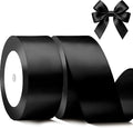 Black Satin Ribbon 1-1/2 Inch x 2 Rolls Black Wide Satin Fabric Ribbon for Gift Packaging, Christmas, Wedding, Flower Bouquet, Holiday Party, Invitation