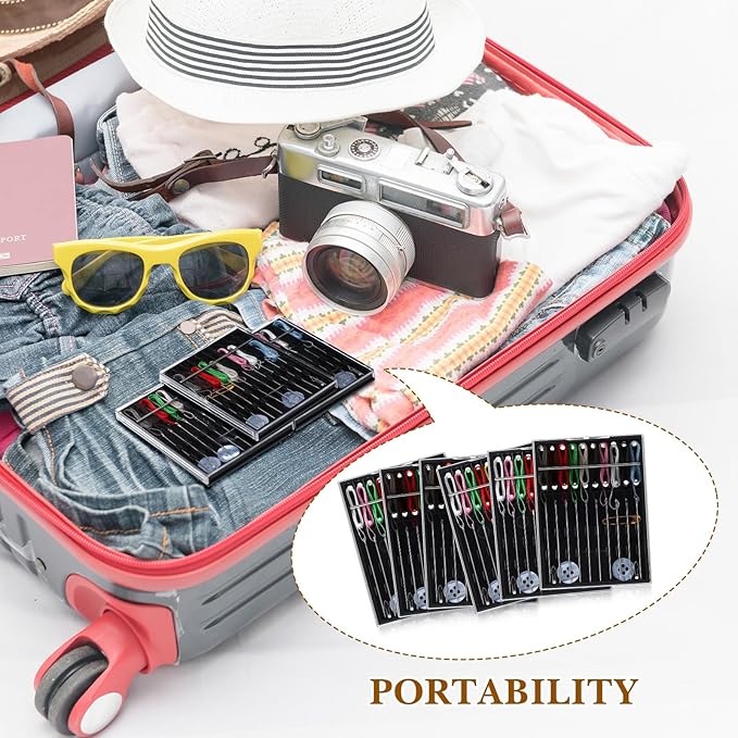 XunYee 72 Boxes Mini Sewing Kit Bulk Easy Pre Threaded Needle Kit Travel Sewing Threaded Needle Holder Small Home Travel Box with Pin Button, Assorted Colors
