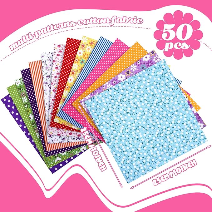 Boyiee 50 Pcs 10 x 10 Inch New Year Spring Quilting Fabric Red Pink Stripe Plaid Dot Homespun Cotton Fabric Jelly Squares Lattice Precut Quilting Strips for Sewing DIY Valentines Craft Patchwork Gifts