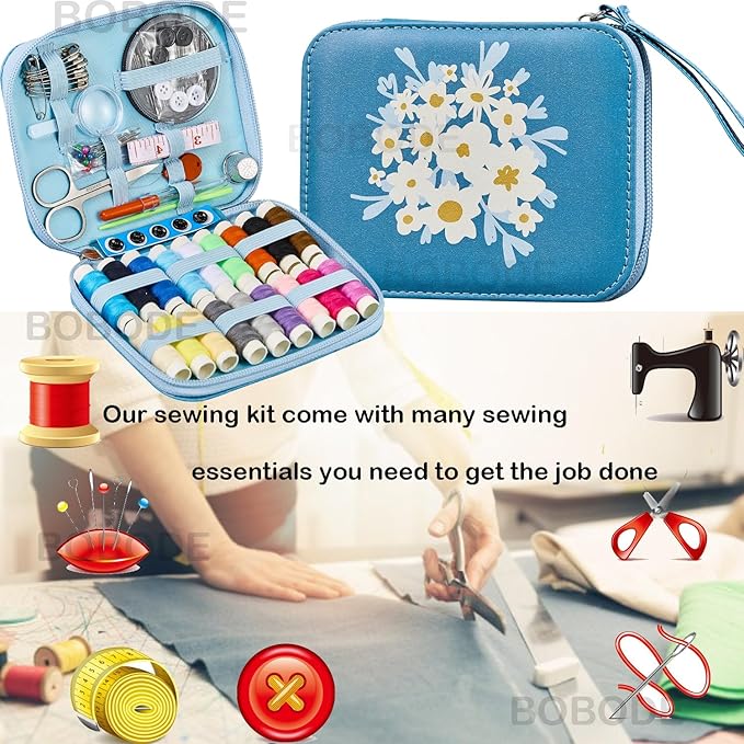 Bobode Sewing Sets & Kits Printing Sewing Kit Mini Floral Pattern Sewing Set Professional Basic Sewing Supplies Travel Carry Sewing Kit for Adults, Emergency, Home Beginners